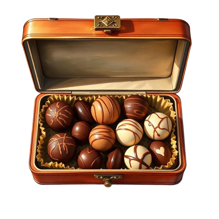 An open box of chocolates